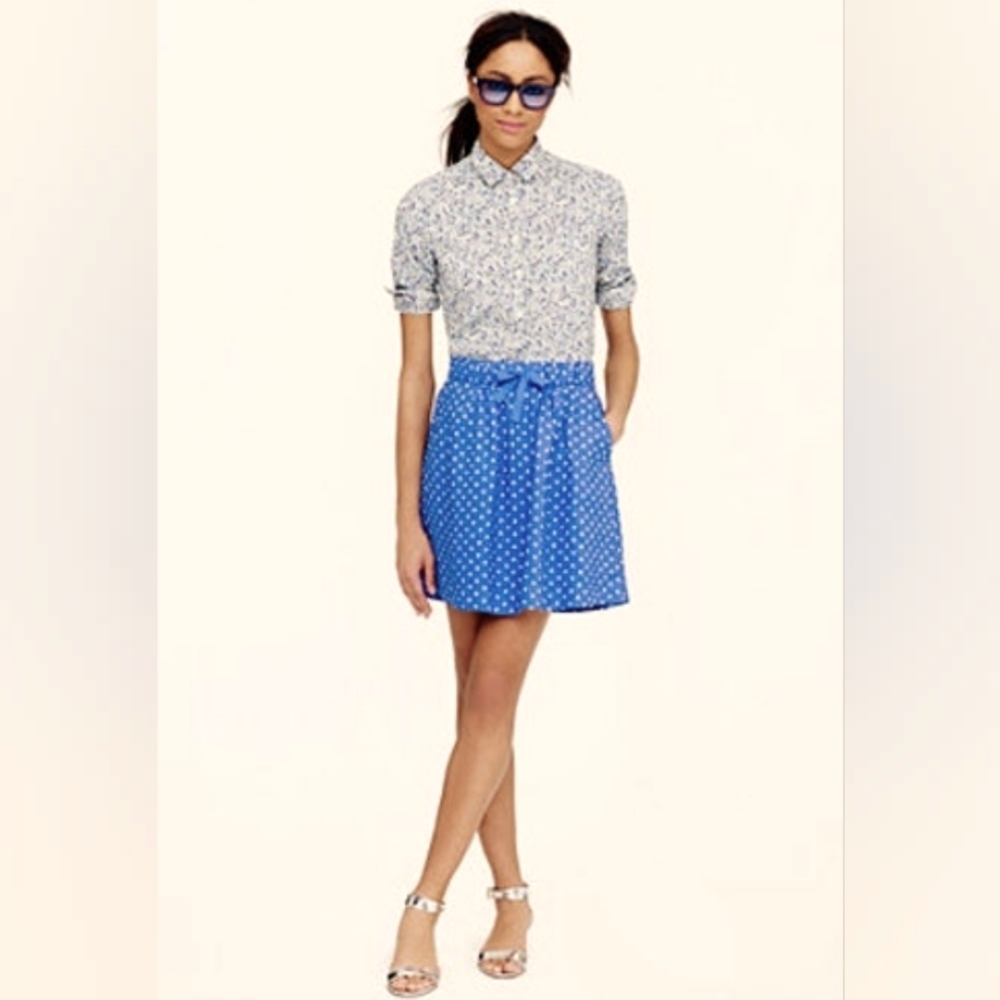 J. Crew Skater Mini Skirt Polka Dots 100% Linen Cotton Size 6